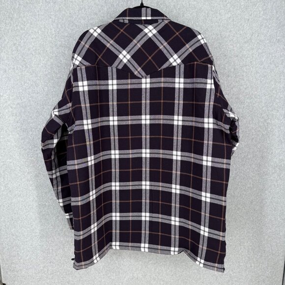 Wrangler Mens Quilted Lined Flannel Shirt Jacket Size L Purple Plaid Pearl Snap - Picture 6 of 14
